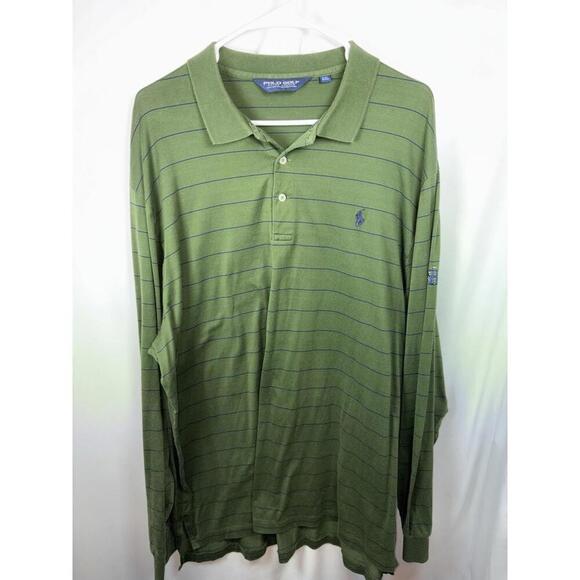 Polo Golf Ralph Lauren LS green w/ navy stripe XXL SHCC arm - Picture 3 of 5